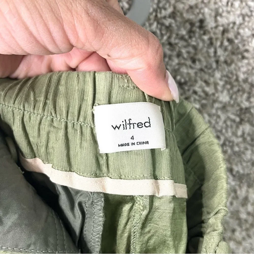 Wilfred Pants Women's 4 Aritzia Green Linen‎ Blend High Rise Ankle Cropped Cargo